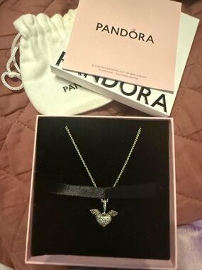 Pandora Silver Heart with Winged Charm Necklace - Silver